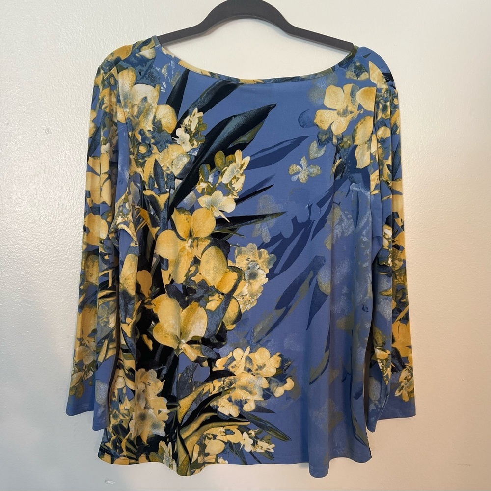 NWT Bob Mackie Wearable Art Blue Floral Long Sleeve Shirt Large - Picture 8 of 8